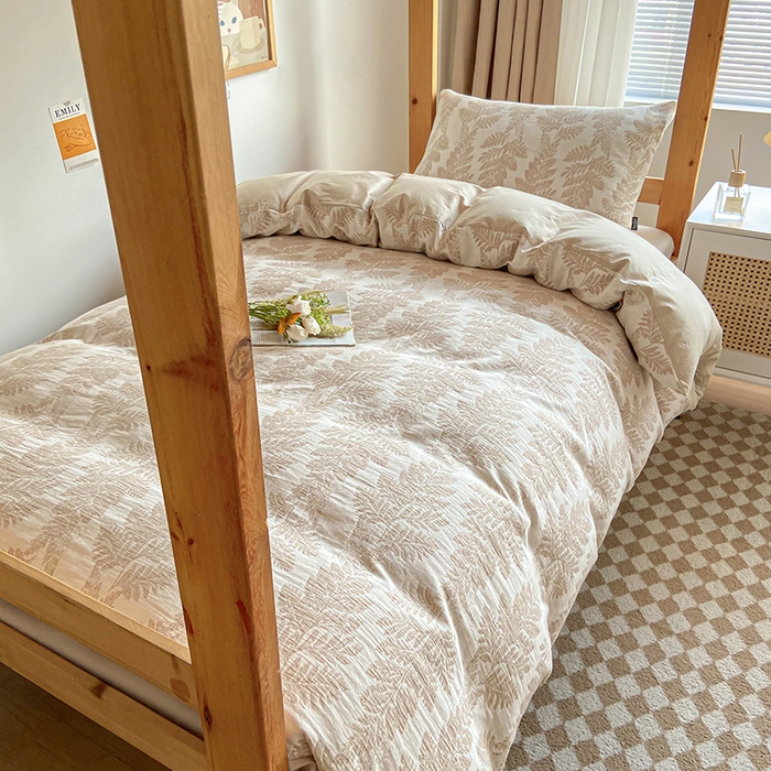 91家纺网 家纺一手货源 找家纺 宜代光年 2025新款60S水洗棉提花学生季三件套 镜中叶-米