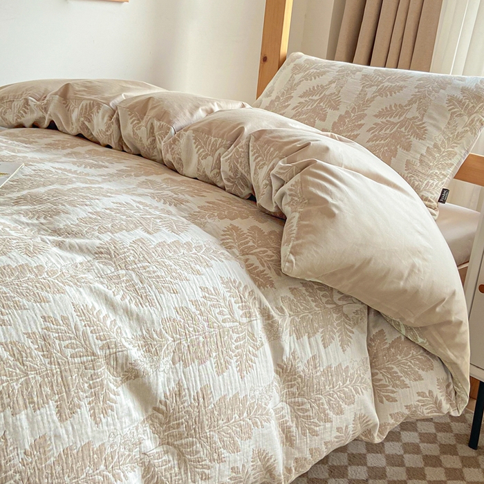 91家纺网 家纺一手货源 找家纺 宜代光年 2025新款60S水洗棉提花学生季三件套 镜中叶-米