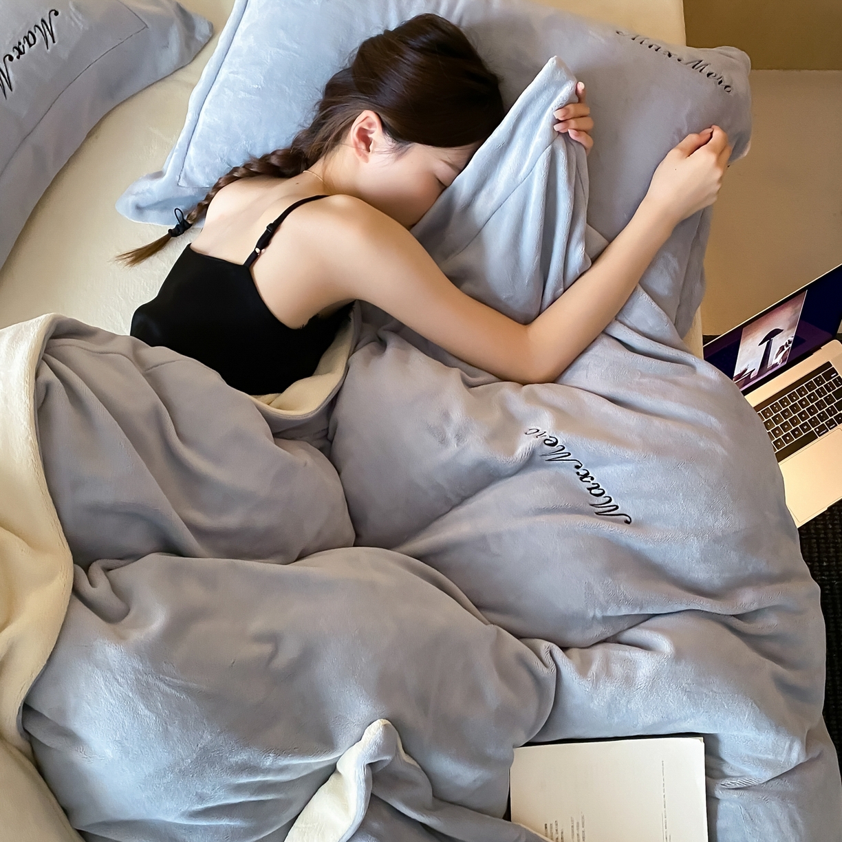 91家纺网 家纺一手货源 找家纺 馨蕊家居 2025秋冬新款轻奢煦暖绒系列-绒云舒（券后控价238/258) 云舒-高级灰