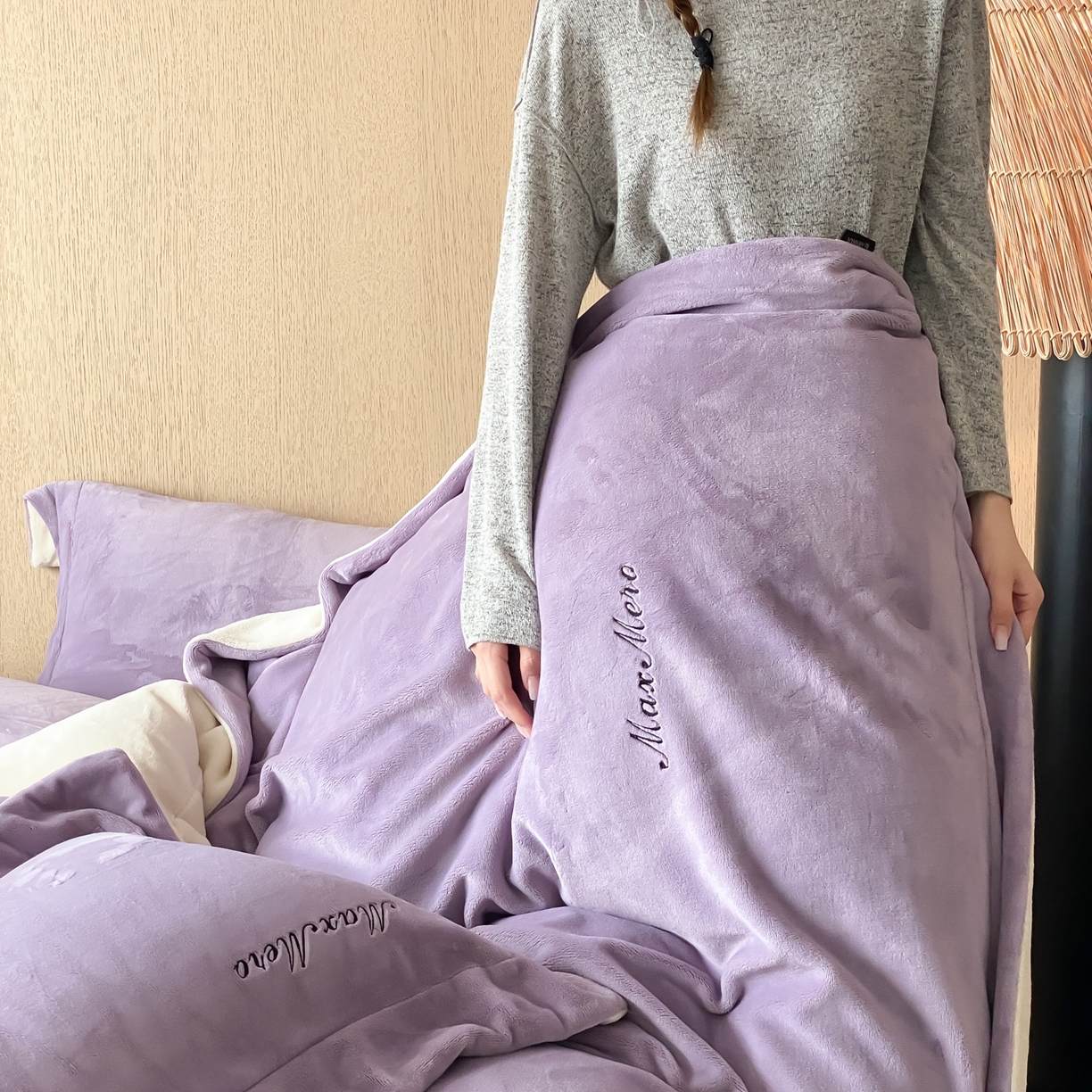 91家纺网 家纺一手货源 找家纺 馨蕊家居 2025秋冬新款轻奢煦暖绒系列-绒云舒（券后控价238/258) 云舒-满天星紫