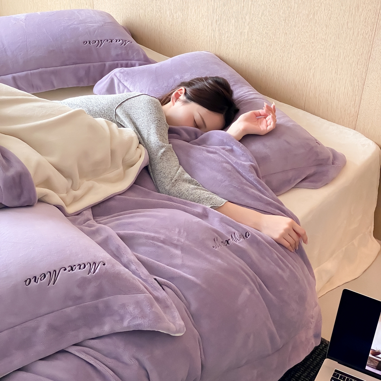 91家纺网 家纺一手货源 找家纺 馨蕊家居 2025秋冬新款轻奢煦暖绒系列-绒云舒（券后控价238/258) 云舒-满天星紫