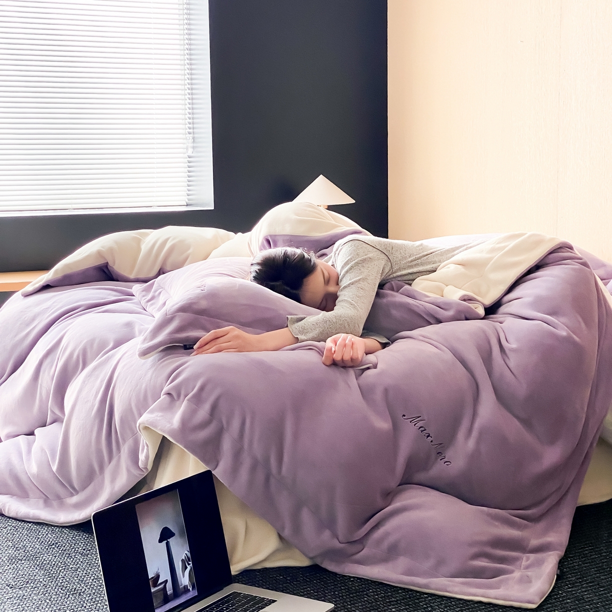 91家纺网 家纺一手货源 找家纺 馨蕊家居 2025秋冬新款轻奢煦暖绒系列-绒云舒（券后控价238/258) 云舒-满天星紫