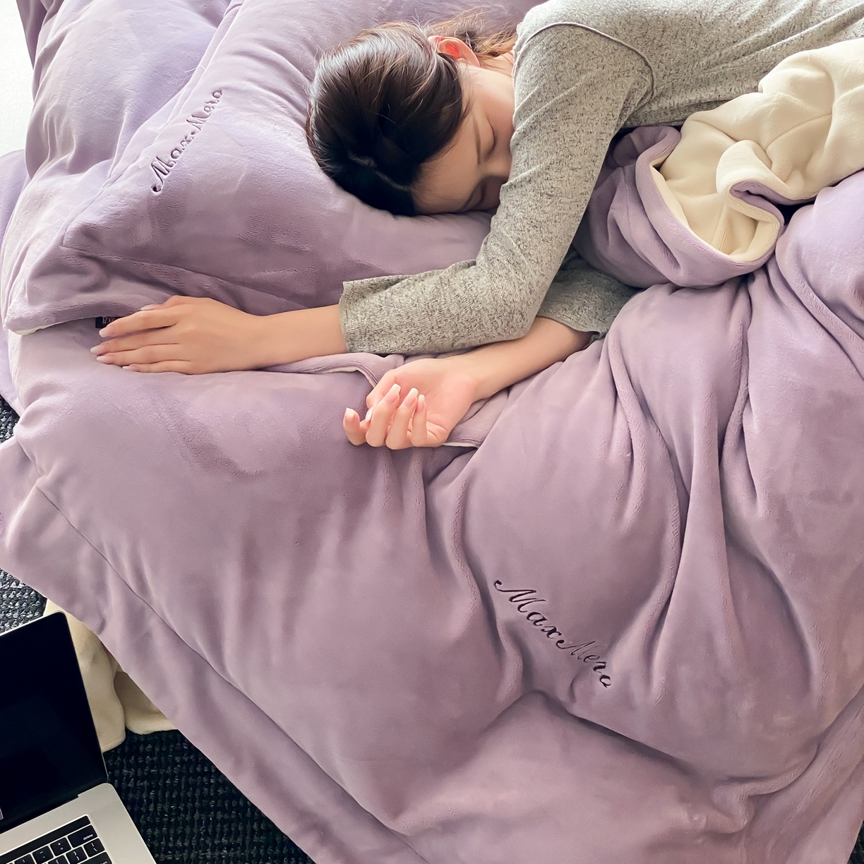 91家纺网 家纺一手货源 找家纺 馨蕊家居 2025秋冬新款轻奢煦暖绒系列-绒云舒（券后控价238/258) 云舒-满天星紫