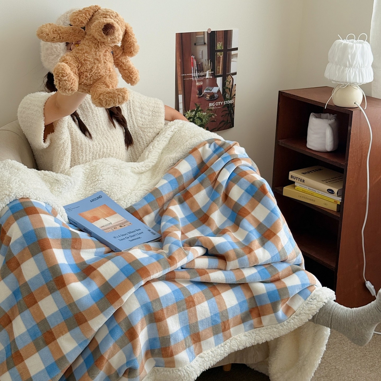 顾里家纺 2025新款复古格系羊羔绒毯毯子（70*100cm会员11元 100*150cm会员19元 150*200cm会员34元 200*230cm会员43元） 焦糖海盐