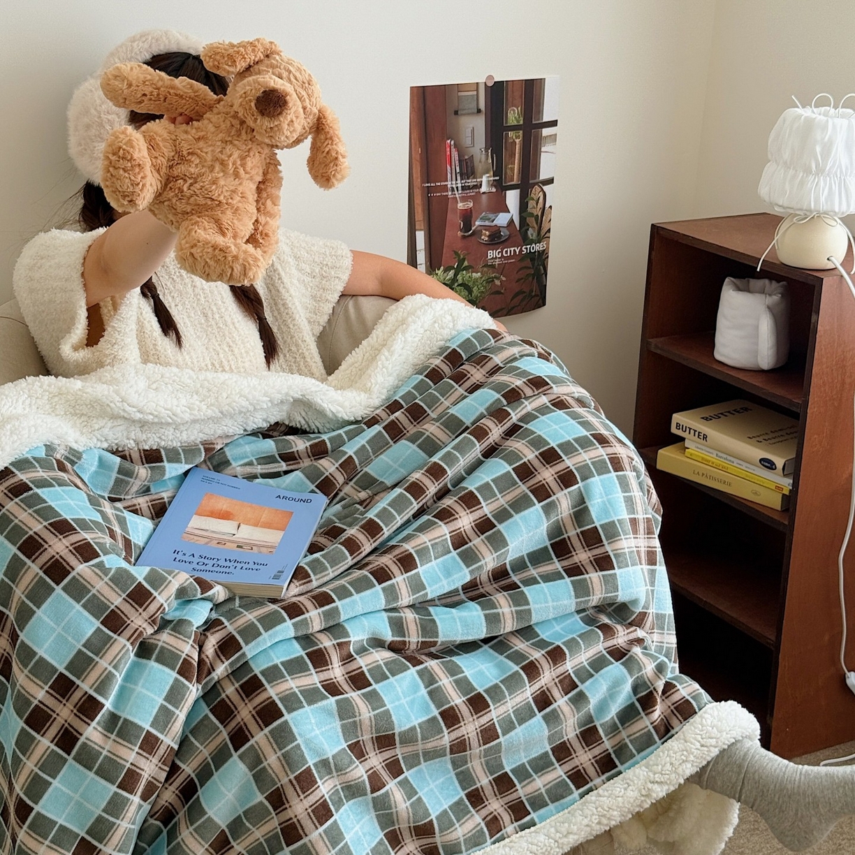 顾里家纺 2025新款复古格系羊羔绒毯毯子（70*100cm会员11元 100*150cm会员19元 150*200cm会员34元 200*230cm会员43元） 薄荷甜巧