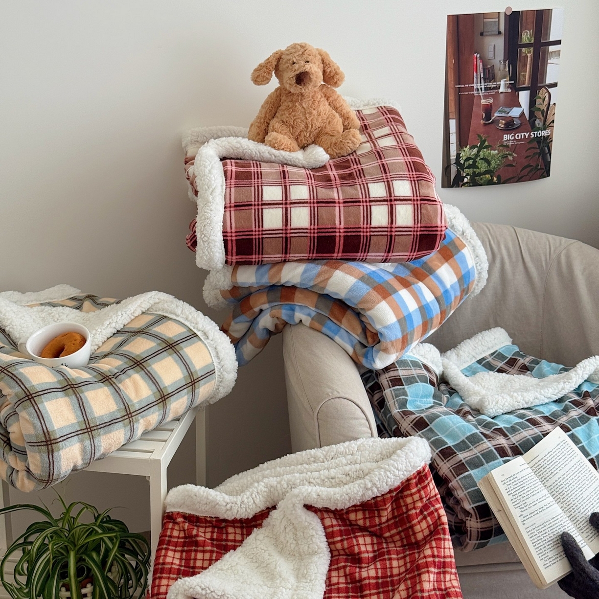 91家纺网 家纺一手货源 找家纺 顾里家纺 2025新款复古格系羊羔绒毯毯子（70*100cm会员11元 100*150cm会员19元 150*200cm会员34元 200*230cm会员43元） 组合