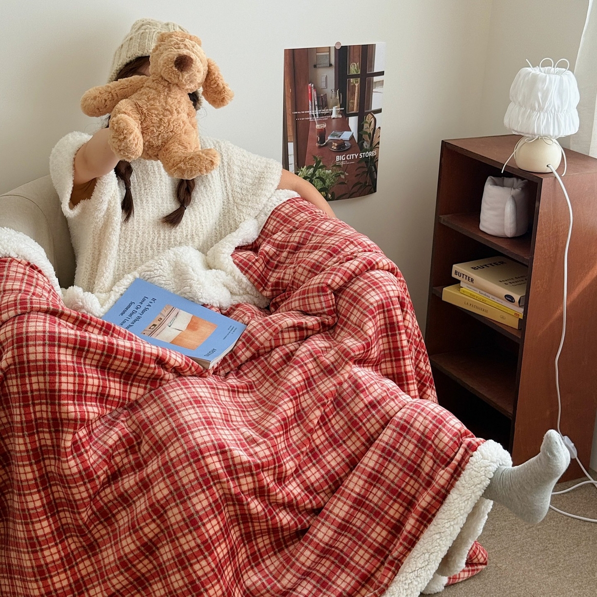 顾里家纺 2025新款复古格系羊羔绒毯毯子（70*100cm会员11元 100*150cm会员19元 150*200cm会员34元 200*230cm会员43元） 爱岛甜心