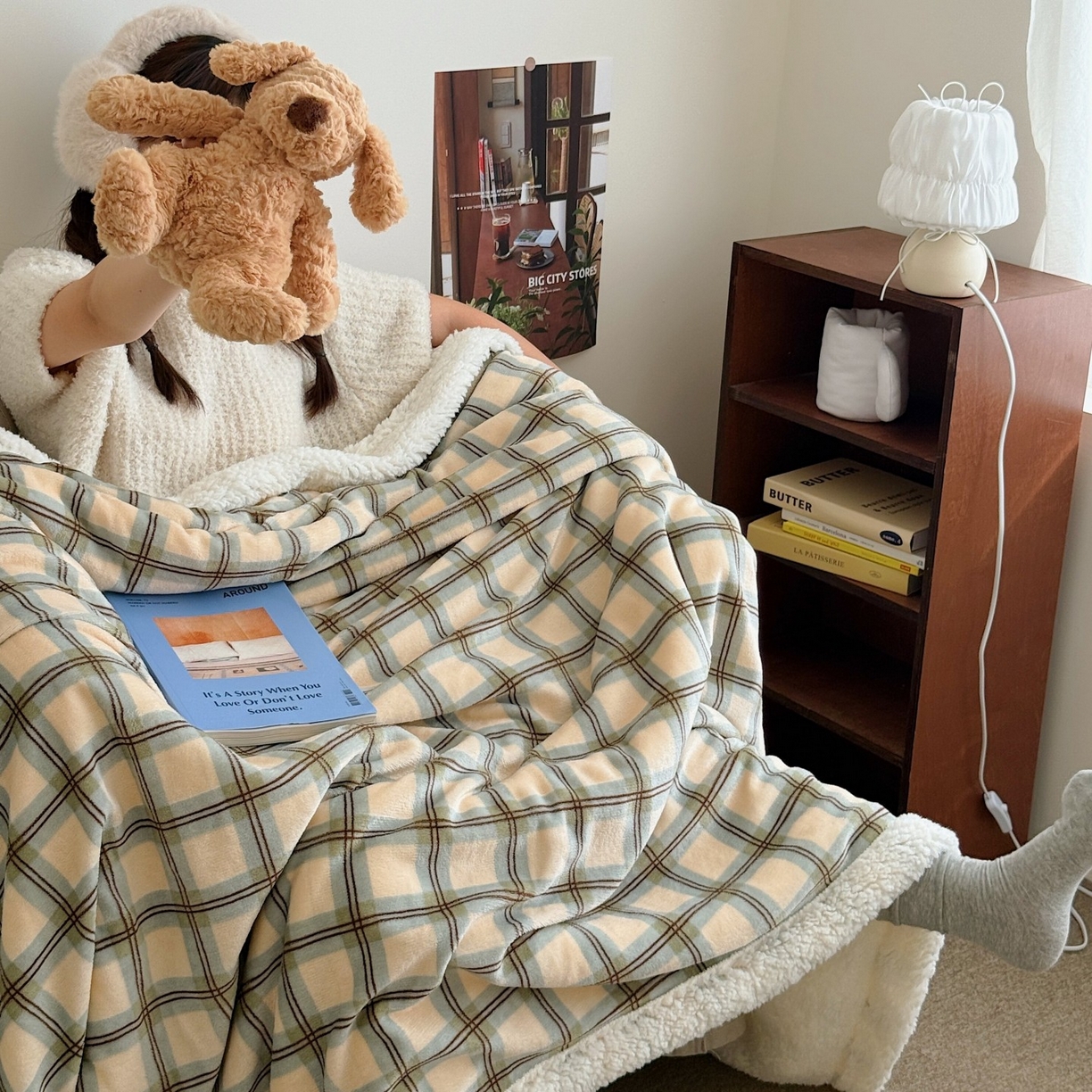 顾里家纺 2025新款复古格系羊羔绒毯毯子（70*100cm会员11元 100*150cm会员19元 150*200cm会员34元 200*230cm会员43元） 松露奶昔