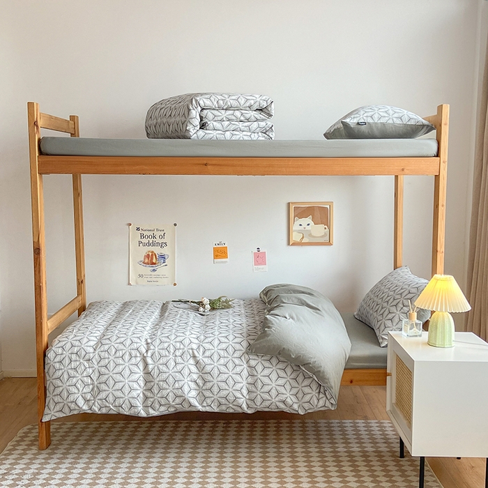 宜代光年 2025新款60S水洗棉提花学生季三件套 雪片花-绿灰