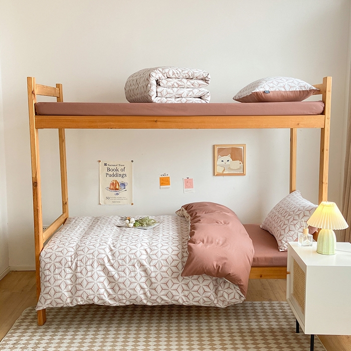 宜代光年 2025新款60S水洗棉提花学生季三件套 雪片花-暖橘