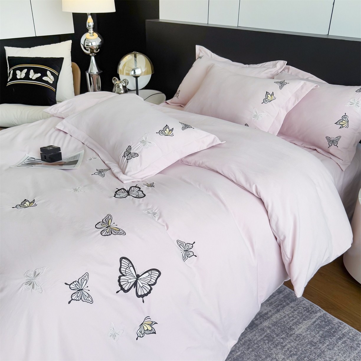 91家纺网 家纺一手货源 找家纺 （总）恋绒家纺 2025新款锦棉加厚磨毛亲肤棉纯色刺绣四件套