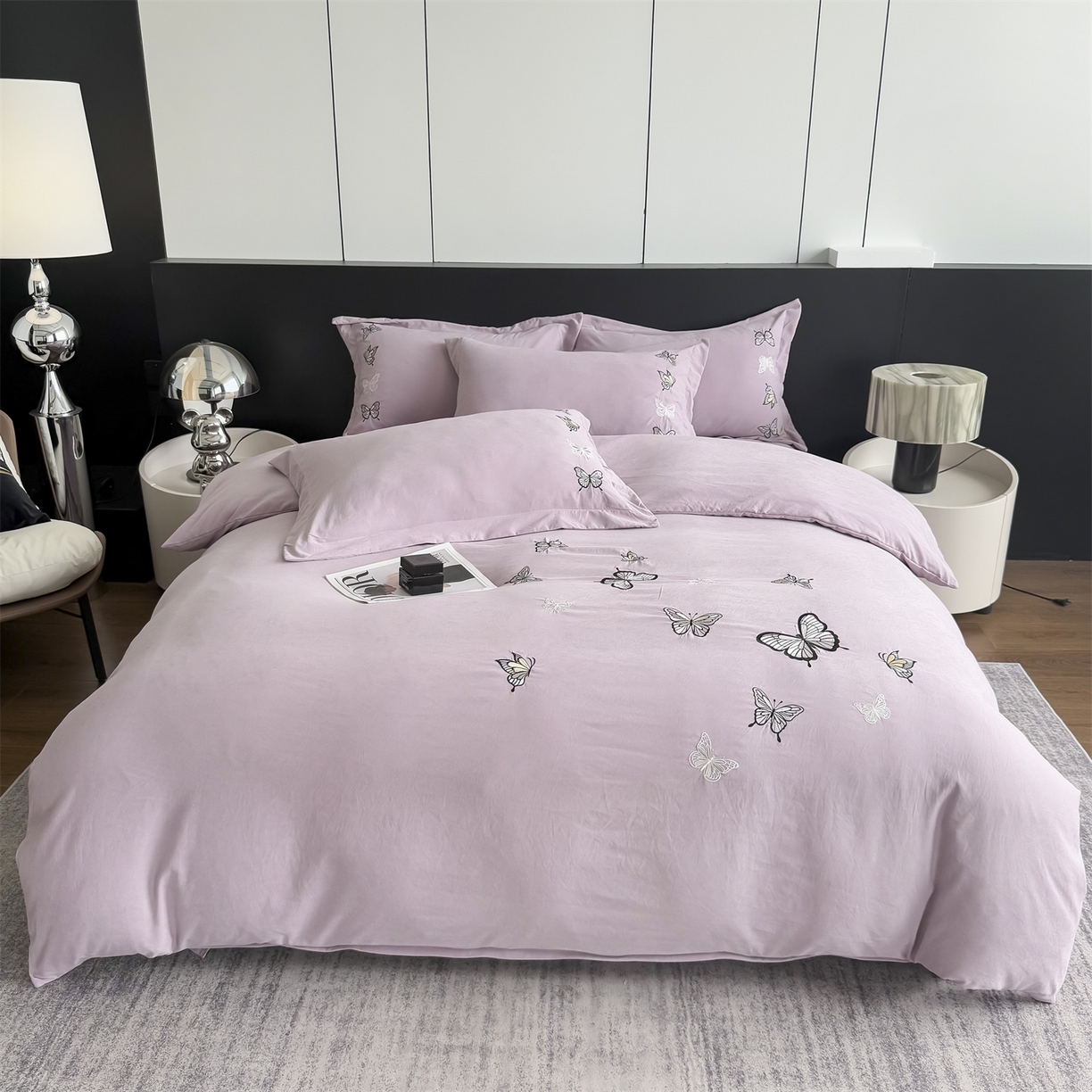 91家纺网 家纺一手货源 找家纺 （总）恋绒家纺 2025新款锦棉加厚磨毛亲肤棉纯色刺绣四件套