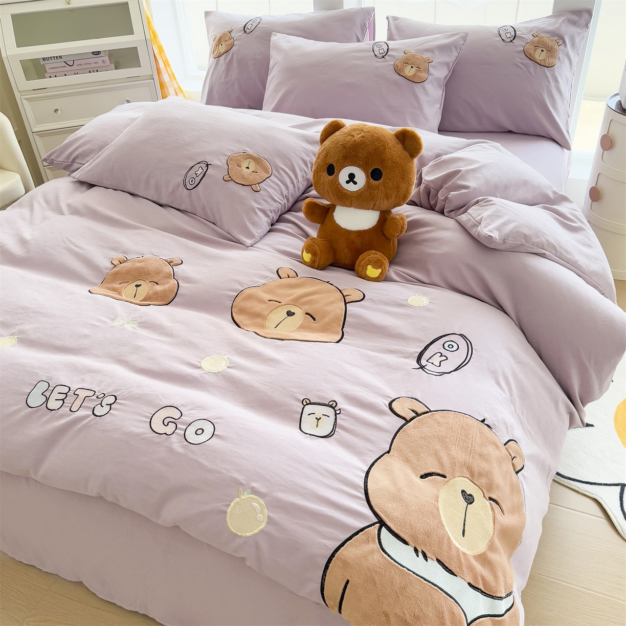 91家纺网 家纺一手货源 找家纺 （总）恋绒家纺 2025新款锦棉加厚磨毛三件套亲肤棉卡通纯色刺绣四件套