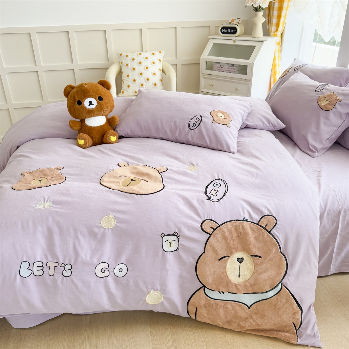 91家纺网 家纺一手货源 找家纺 （总）恋绒家纺 2025新款锦棉加厚磨毛三件套亲肤棉卡通纯色刺绣四件套