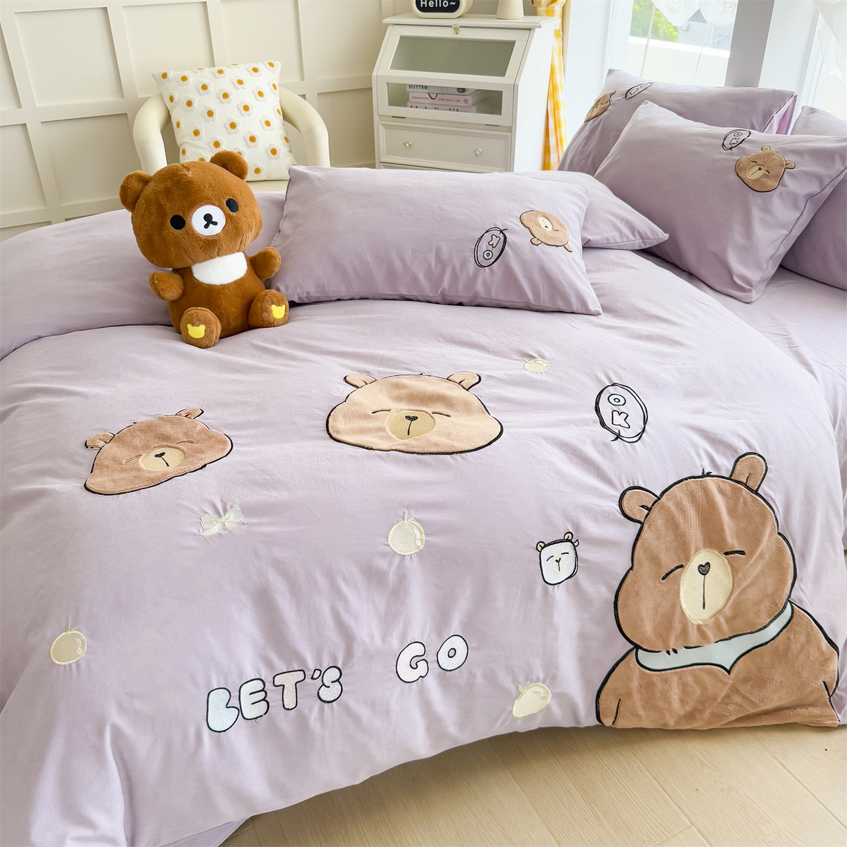 91家纺网 家纺一手货源 找家纺 （总）恋绒家纺 2025新款锦棉加厚磨毛三件套亲肤棉卡通纯色刺绣四件套