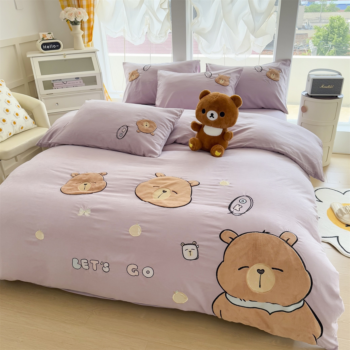 91家纺网 家纺一手货源 找家纺 （总）恋绒家纺 2025新款锦棉加厚磨毛三件套亲肤棉卡通纯色刺绣四件套