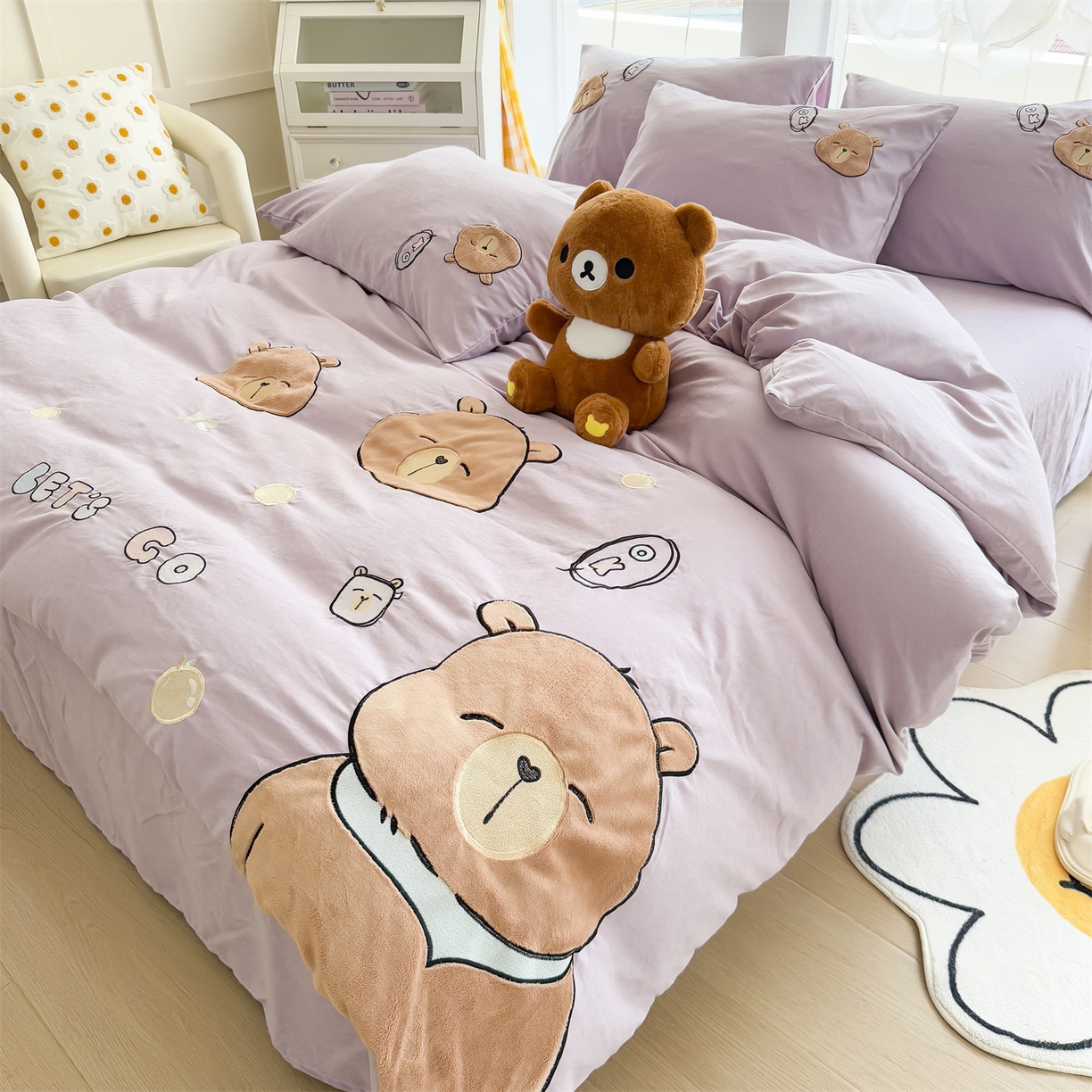 91家纺网 家纺一手货源 找家纺 （总）恋绒家纺 2025新款锦棉加厚磨毛三件套亲肤棉卡通纯色刺绣四件套