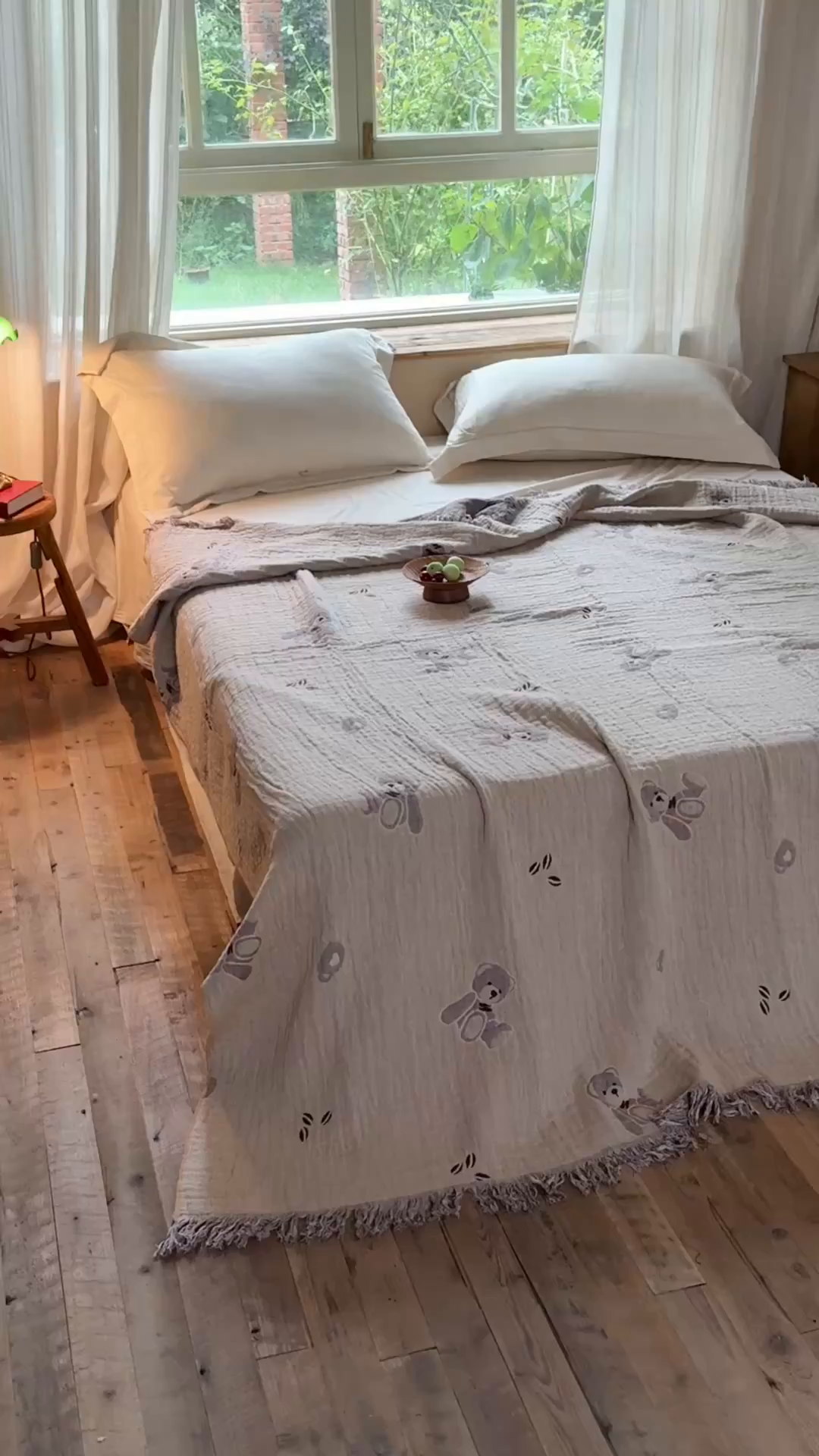 91家纺网 家纺一手货源 找家纺 沐瑟家纺 2025新款亲肤全棉纱布盖毯毯子 熊仔派对