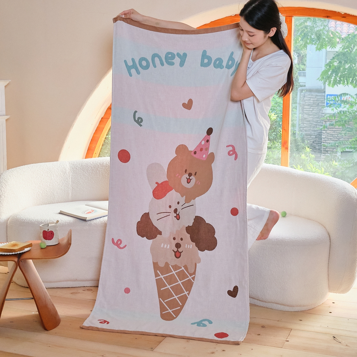 91家纺网 家纺一手货源 找家纺 （总）沐瑟家纺 2025新款卡通A类全棉四层纱布浴巾加大毛巾-第一组