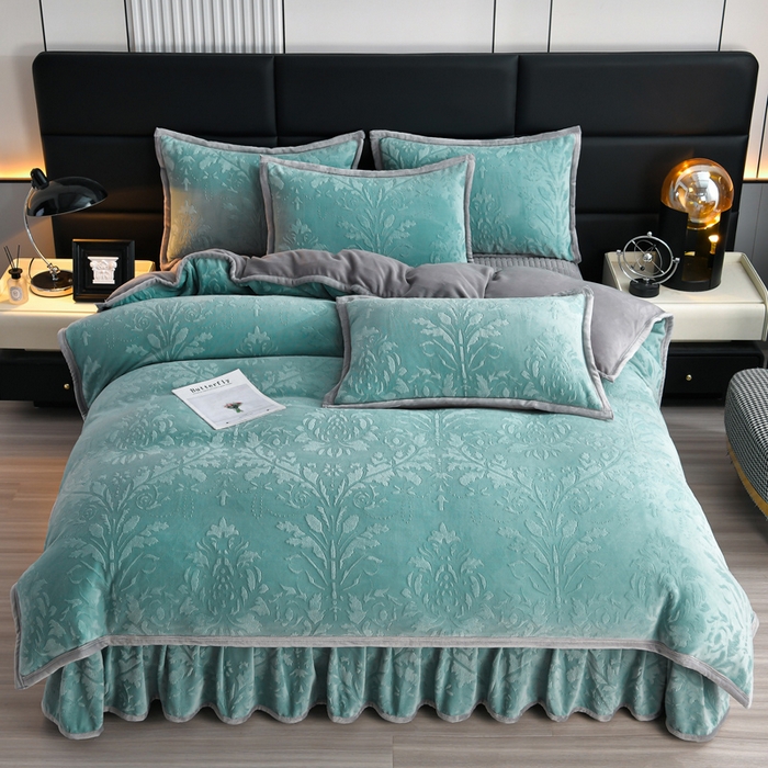 91家纺网 家纺一手货源 找家纺 星窝家纺 2025新款雕花绒床盖四件套 控价标准139（直播拼多多淘宝） 灵动蓝+灰