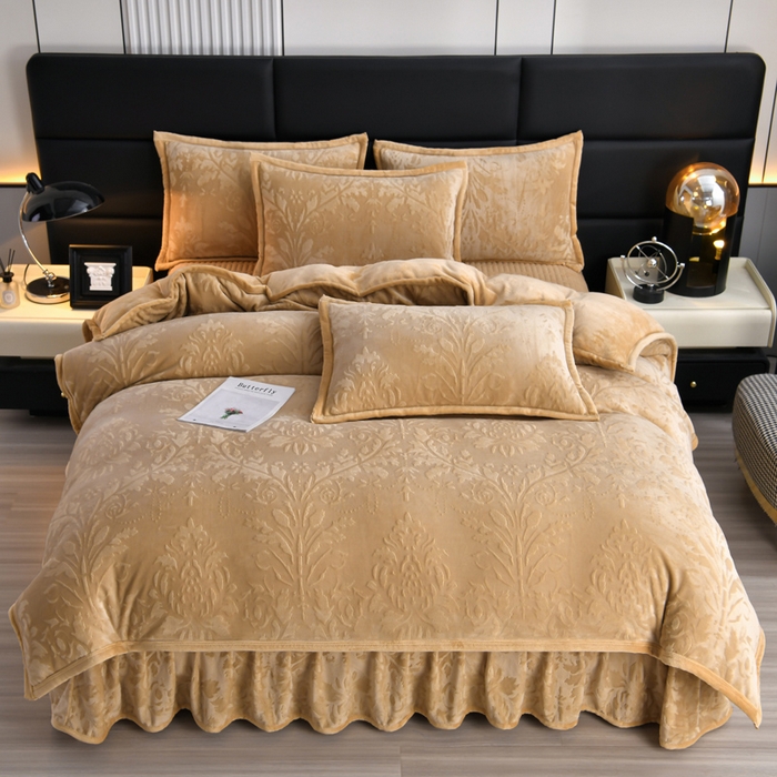 91家纺网 家纺一手货源 找家纺 星窝家纺 2025新款雕花绒床盖四件套 控价标准139（直播拼多多淘宝） 灵动奶咖