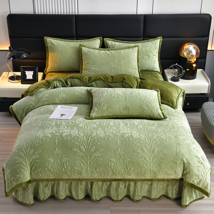 91家纺网 家纺一手货源 找家纺 星窝家纺 2025新款雕花绒床盖四件套 控价标准139（直播拼多多淘宝） 灵动绿