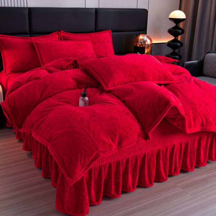 91家纺网 家纺一手货源 找家纺 星窝家纺 2025新款雕花绒床盖四件套 控价标准139（直播拼多多淘宝） 灵动大红