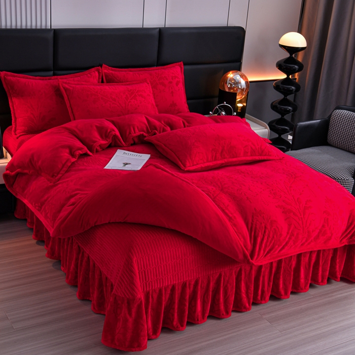 91家纺网 家纺一手货源 找家纺 星窝家纺 2025新款雕花绒床盖四件套 控价标准139（直播拼多多淘宝） 灵动大红