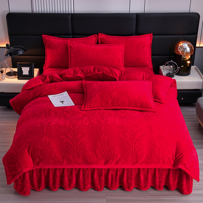 星窝家纺 2025新款雕花绒床盖四件套 控价标准139（直播拼多多淘宝） 灵动大红