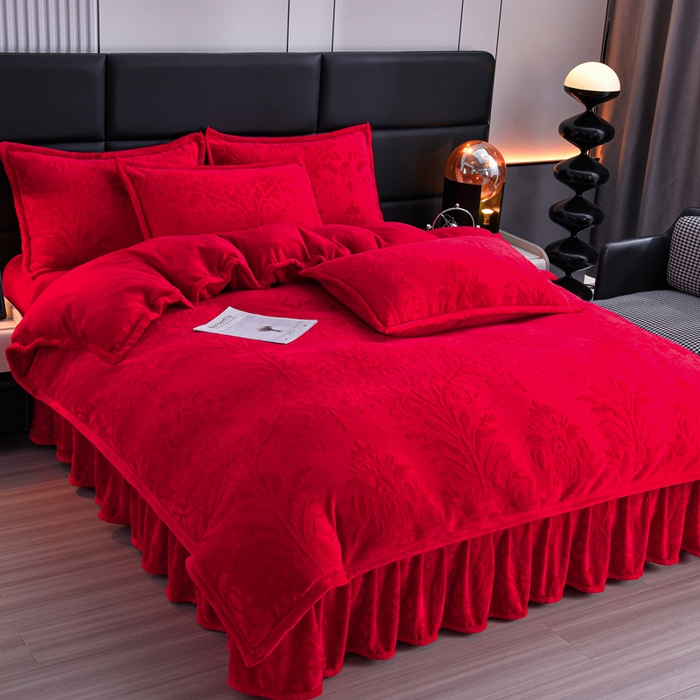 91家纺网 家纺一手货源 找家纺 星窝家纺 2025新款雕花绒床盖四件套 控价标准139（直播拼多多淘宝） 灵动大红