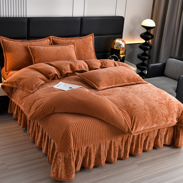 91家纺网 家纺一手货源 找家纺 星窝家纺 2025新款雕花绒床盖四件套 控价标准139（直播拼多多淘宝） 灵动橘