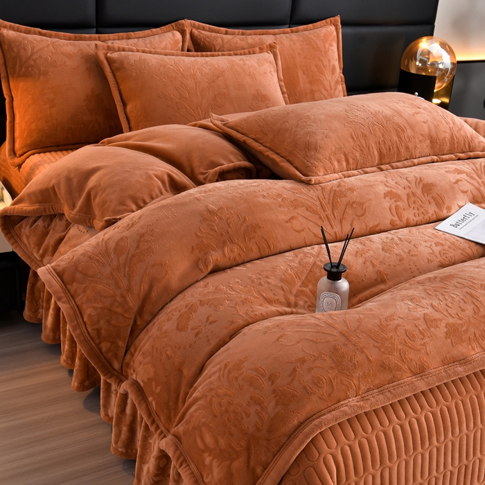 91家纺网 家纺一手货源 找家纺 星窝家纺 2025新款雕花绒床盖四件套 控价标准139（直播拼多多淘宝） 灵动橘