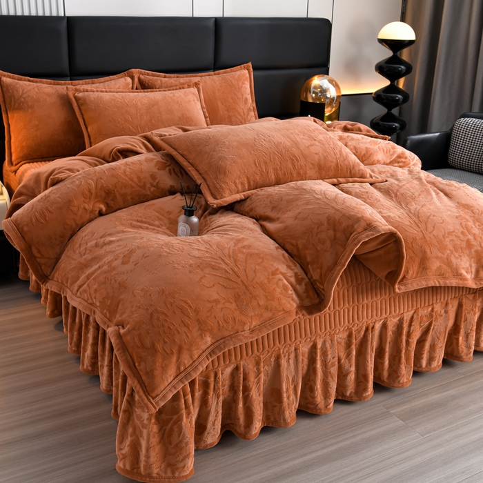 91家纺网 家纺一手货源 找家纺 星窝家纺 2025新款雕花绒床盖四件套 控价标准139（直播拼多多淘宝） 灵动橘