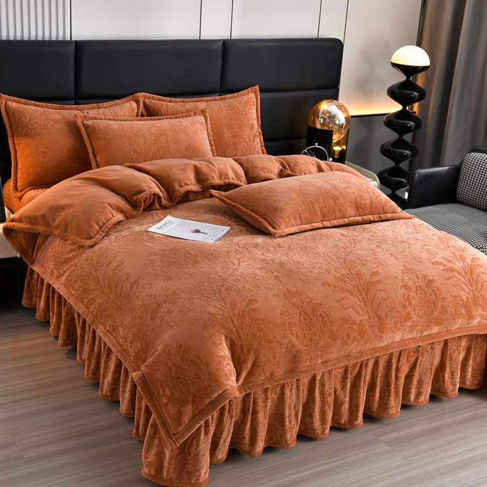 91家纺网 家纺一手货源 找家纺 星窝家纺 2025新款雕花绒床盖四件套 控价标准139（直播拼多多淘宝） 灵动橘