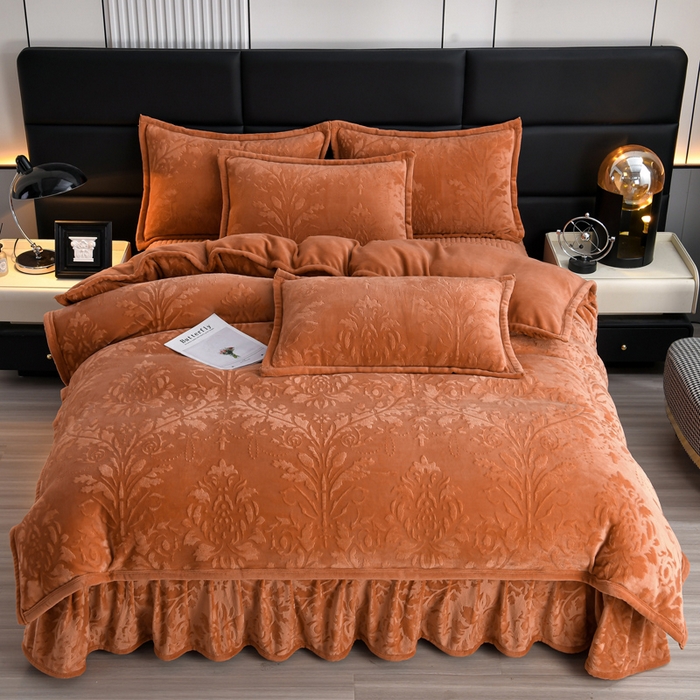 星窝家纺 2025新款雕花绒床盖四件套 控价标准139（直播拼多多淘宝） 灵动橘