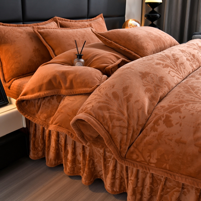 91家纺网 家纺一手货源 找家纺 星窝家纺 2025新款雕花绒床盖四件套 控价标准139（直播拼多多淘宝） 灵动橘
