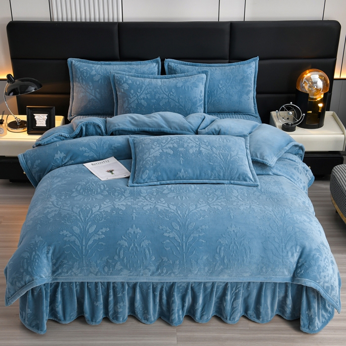 星窝家纺 2025新款雕花绒床盖四件套 控价标准139（直播拼多多淘宝） 灵动蓝