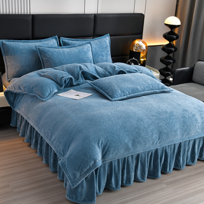 91家纺网 家纺一手货源 找家纺 星窝家纺 2025新款雕花绒床盖四件套 控价标准139（直播拼多多淘宝） 灵动蓝