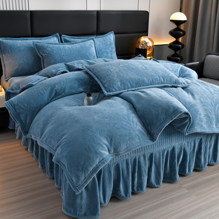 91家纺网 家纺一手货源 找家纺 星窝家纺 2025新款雕花绒床盖四件套 控价标准139（直播拼多多淘宝） 灵动蓝