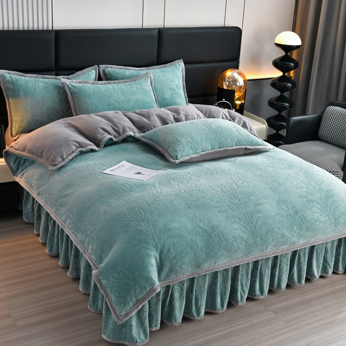 91家纺网 家纺一手货源 找家纺 星窝家纺 2025新款雕花绒床盖四件套 控价标准139（直播拼多多淘宝） 灵动蓝+灰