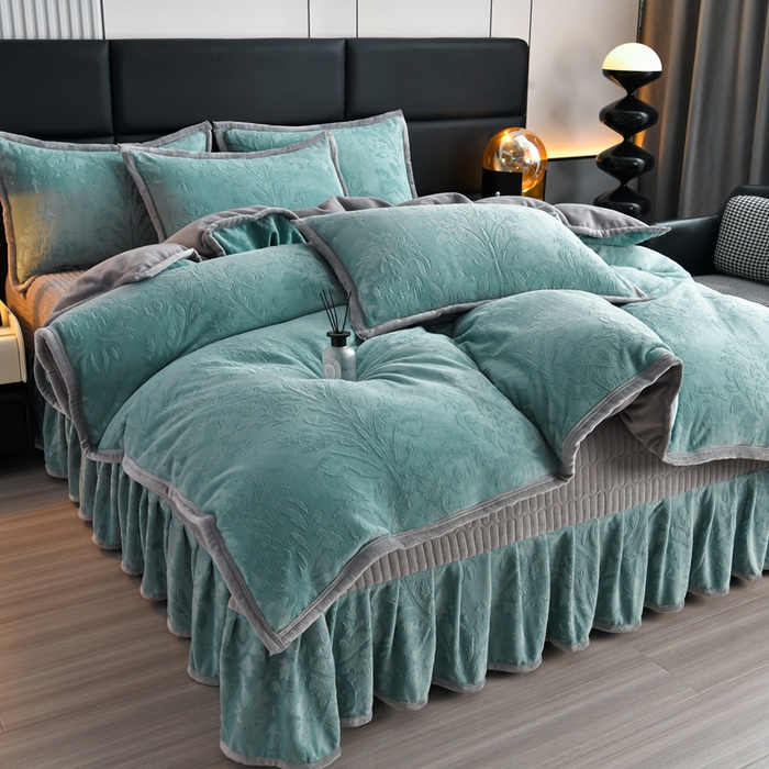 91家纺网 家纺一手货源 找家纺 星窝家纺 2025新款雕花绒床盖四件套 控价标准139（直播拼多多淘宝） 灵动蓝+灰