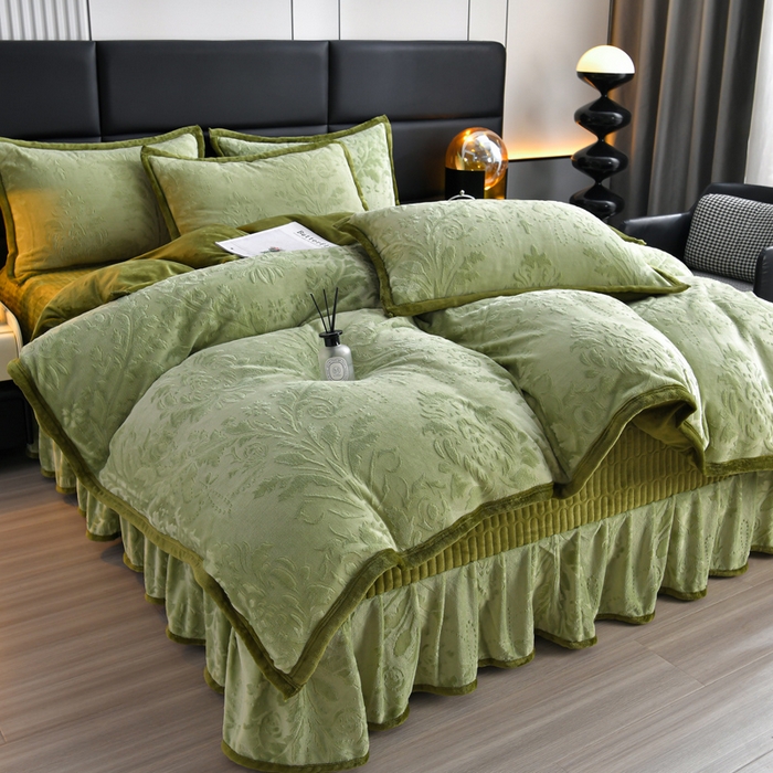 91家纺网 家纺一手货源 找家纺 星窝家纺 2025新款雕花绒床盖四件套 控价标准139（直播拼多多淘宝） 灵动绿