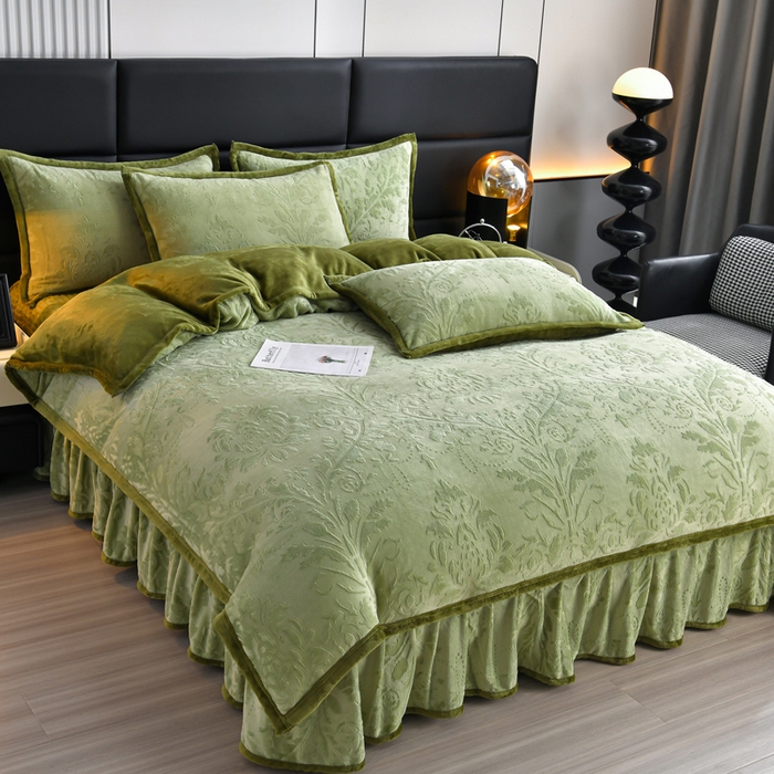 91家纺网 家纺一手货源 找家纺 星窝家纺 2025新款雕花绒床盖四件套 控价标准139（直播拼多多淘宝） 灵动绿