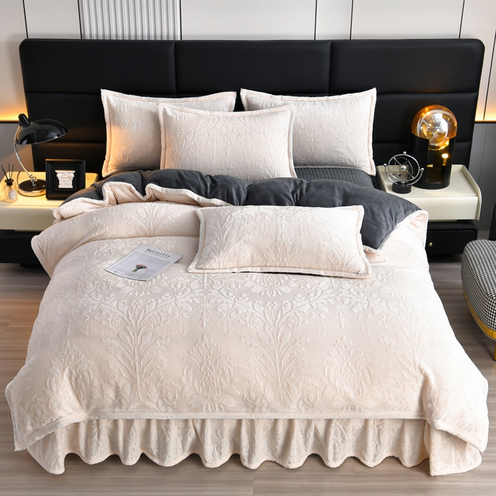 星窝家纺 2025新款雕花绒床盖四件套 控价标准139（直播拼多多淘宝） 灵动奶白+深灰