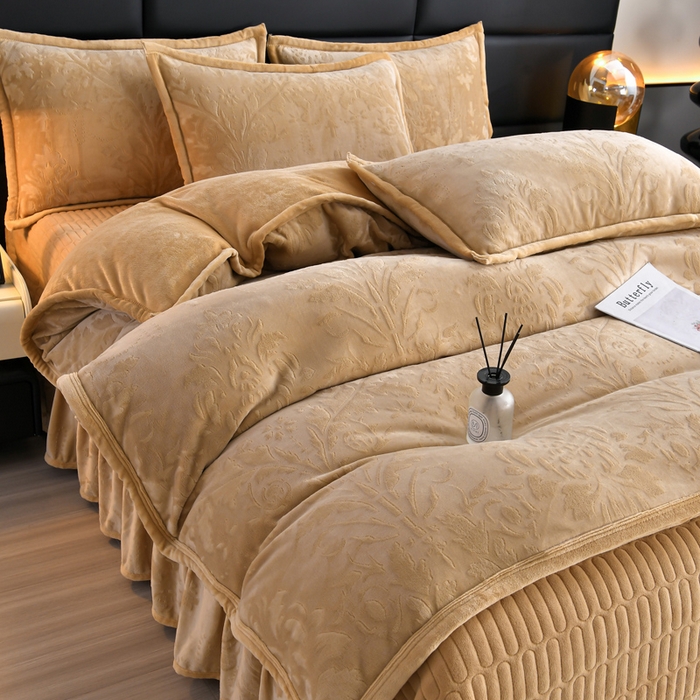 91家纺网 家纺一手货源 找家纺 星窝家纺 2025新款雕花绒床盖四件套 控价标准139（直播拼多多淘宝） 灵动奶咖