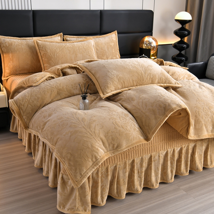 91家纺网 家纺一手货源 找家纺 星窝家纺 2025新款雕花绒床盖四件套 控价标准139（直播拼多多淘宝） 灵动奶咖