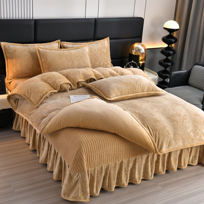 91家纺网 家纺一手货源 找家纺 星窝家纺 2025新款雕花绒床盖四件套 控价标准139（直播拼多多淘宝） 灵动奶咖