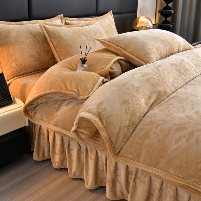 91家纺网 家纺一手货源 找家纺 星窝家纺 2025新款雕花绒床盖四件套 控价标准139（直播拼多多淘宝） 灵动奶咖