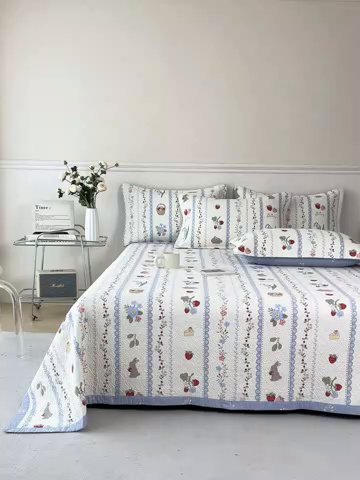 91家纺网 家纺一手货源 找家纺 （总）2025新款13070双面全棉砂洗大直边床盖三件套四件套