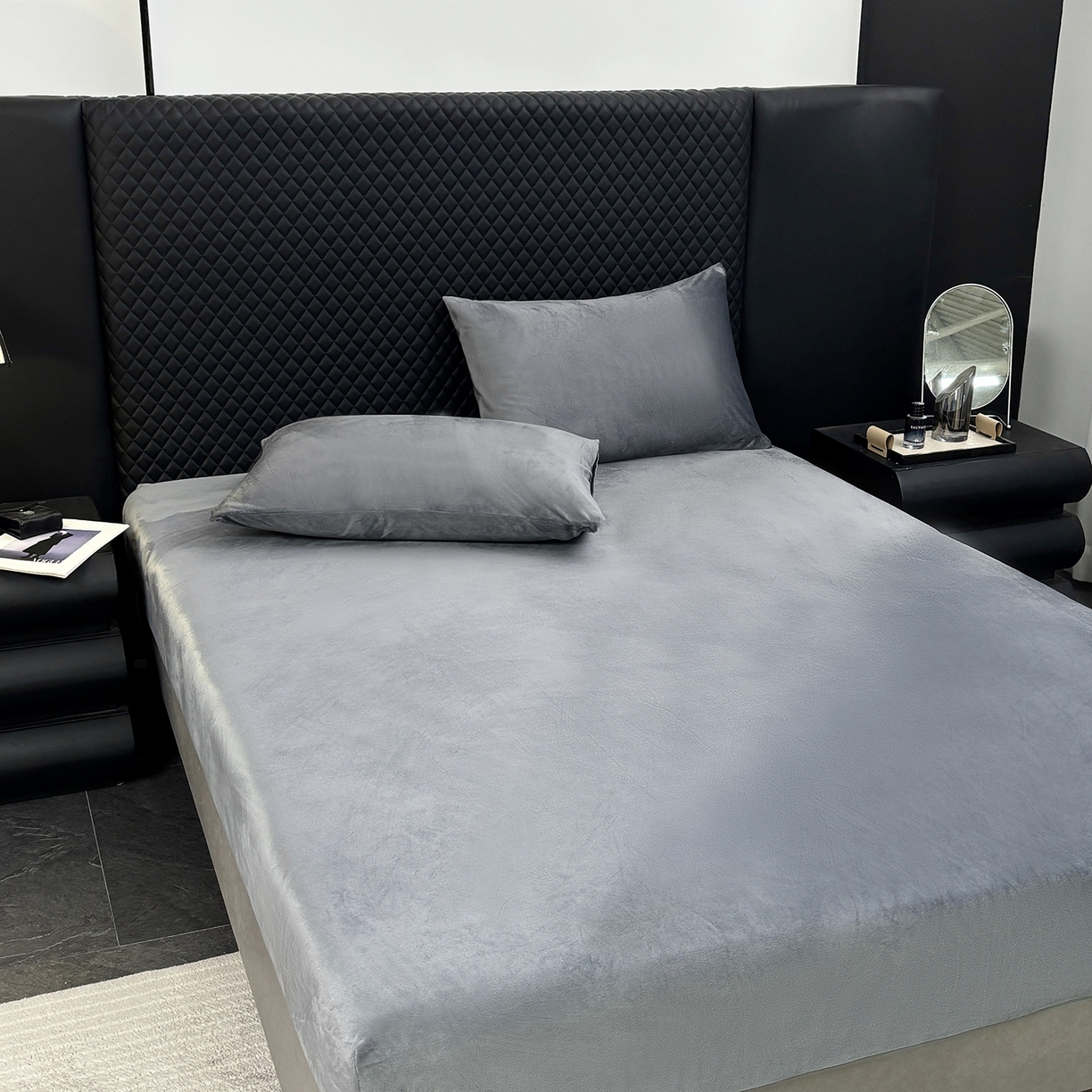 91家纺网 家纺一手货源 找家纺 （总）馨乐家纺 2025新款简约时尚纯色水晶绒床笠